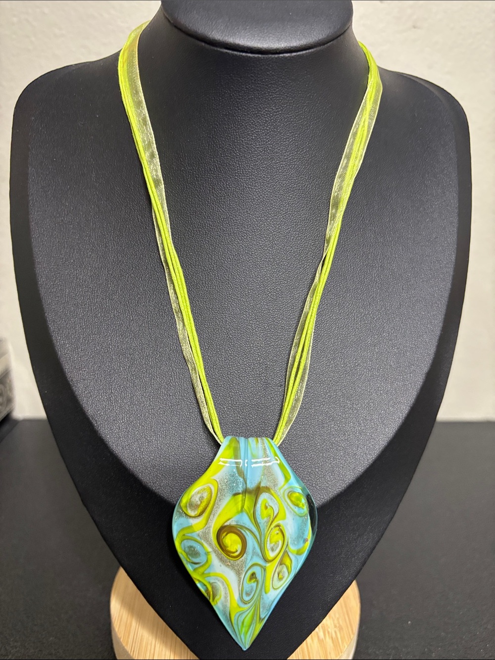 Handmade Turquoise Lime Dichroic Glass Pendant Necklace - Picture 1 of 9